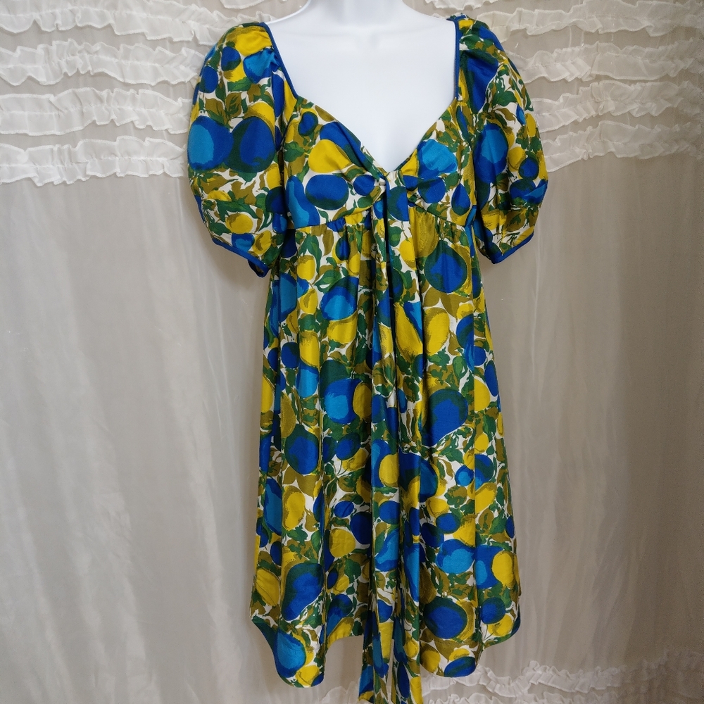 Rebecca Taylor Silk Blue & Lemon Print Summer Dress 2